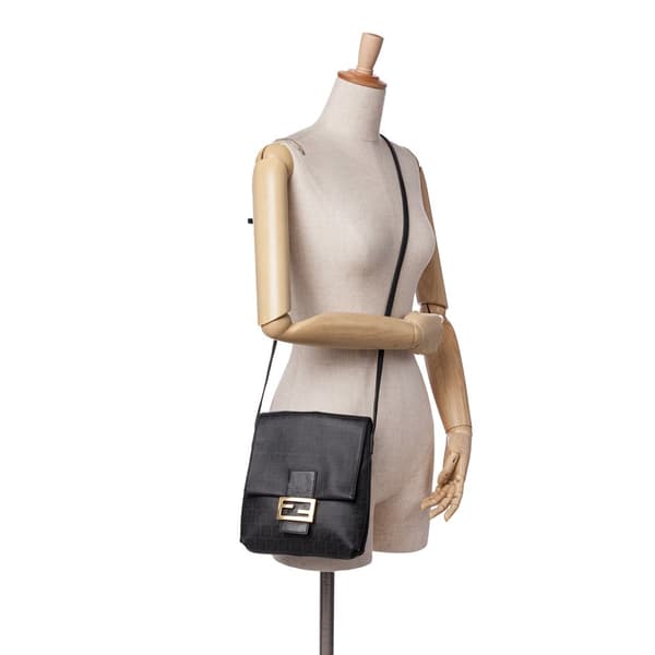 Pre-owned Fendi Zucchino Spalmati Crossbody Black