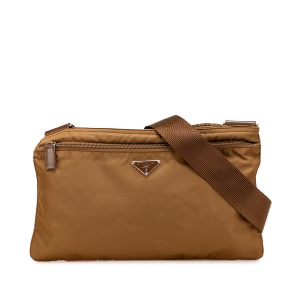 Pre-owned Prada Tessuto Zip Top Crossbody Brown