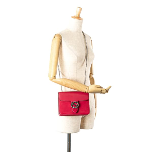 Pre-owned Gucci Small Polished Calfskin Interlocking G Dollar Crossbody Red