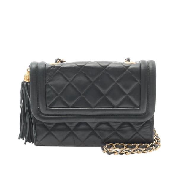 Pre-owned Chanel Mini Quilted Lambskin Tassel Flap Green