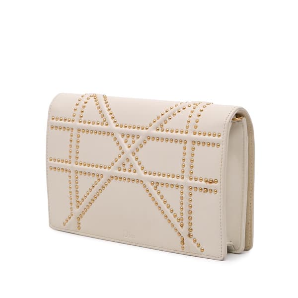 Pre-owned Dior Small Lambskin Studded Diorama Crossbody White