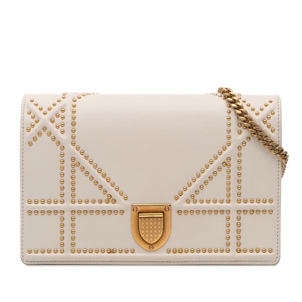Pre-owned Dior Small Lambskin Studded Diorama Crossbody White