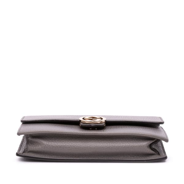 Pre-owned Gucci Leather Interlocking G Dollar Wallet on Chain Gray