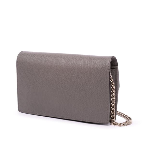 Pre-owned Gucci Leather Interlocking G Dollar Wallet on Chain Gray