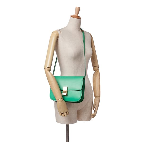 Pre-owned Celine Medium Calfskin Classic Box Green