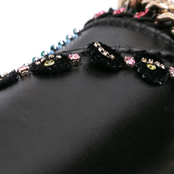 Pre-owned Dior Medium Calfskin Crystal Embroidered Diorama Flap Black