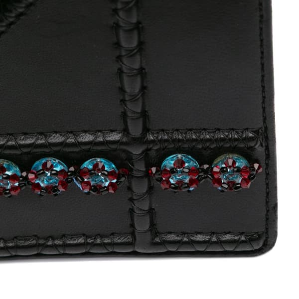 Pre-owned Dior Medium Calfskin Crystal Embroidered Diorama Flap Black