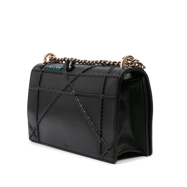 Pre-owned Dior Medium Calfskin Crystal Embroidered Diorama Flap Black