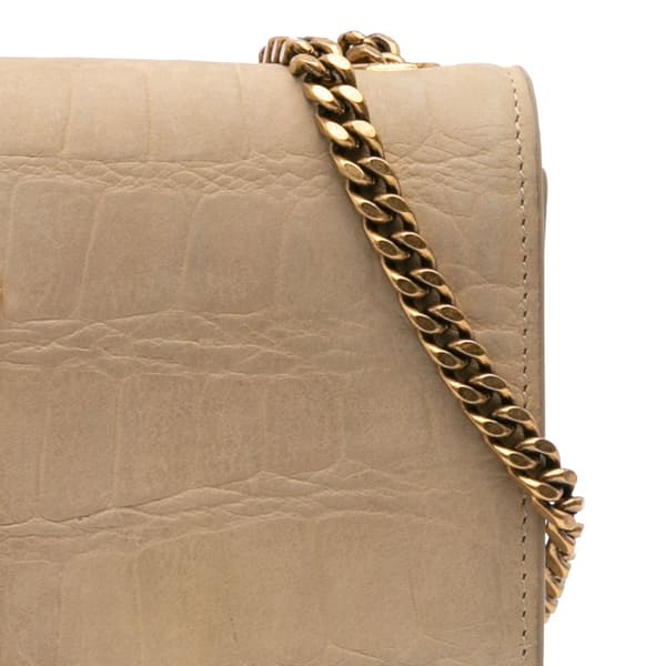 Pre-owned Saint Laurent Small Croc Embossed Nubuck Monogram Kate Crossbody Brown