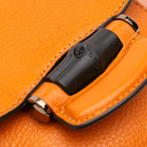 Pre-owned Gucci Small Leather Bamboo Nouveau Fringe Crossbody Orange