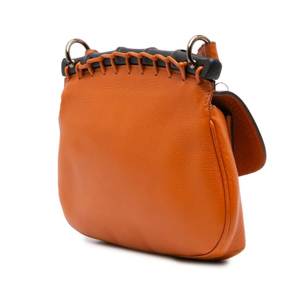 Pre-owned Gucci Small Leather Bamboo Nouveau Fringe Crossbody Orange