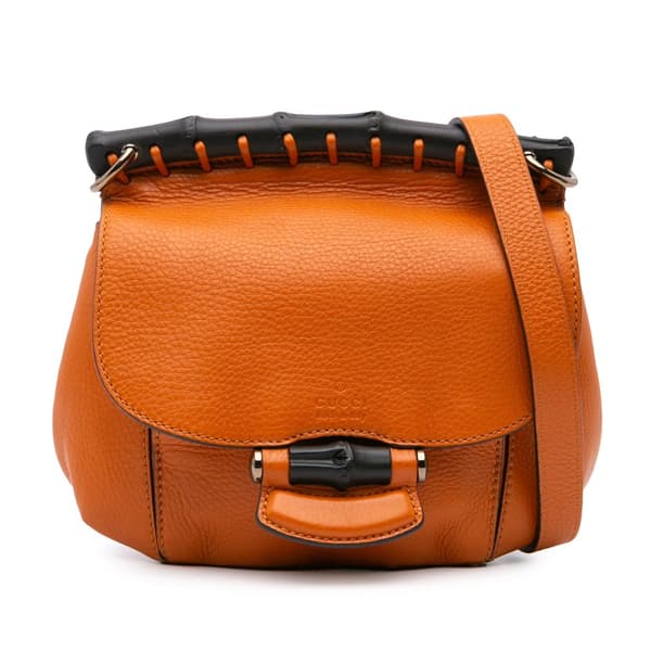 Pre-owned Gucci Small Leather Bamboo Nouveau Fringe Crossbody Orange