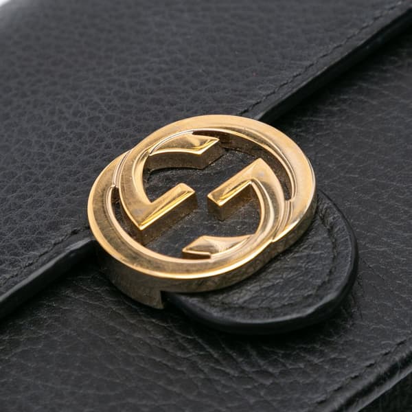 Pre-owned Gucci Leather Interlocking G Dollar Wallet on Chain Black