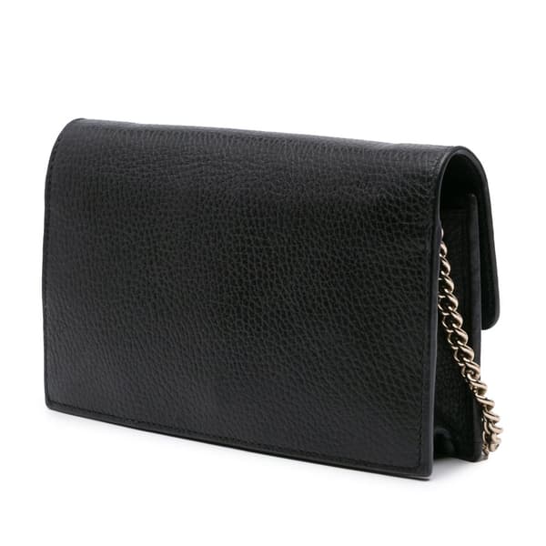 Pre-owned Gucci Leather Interlocking G Dollar Wallet on Chain Black