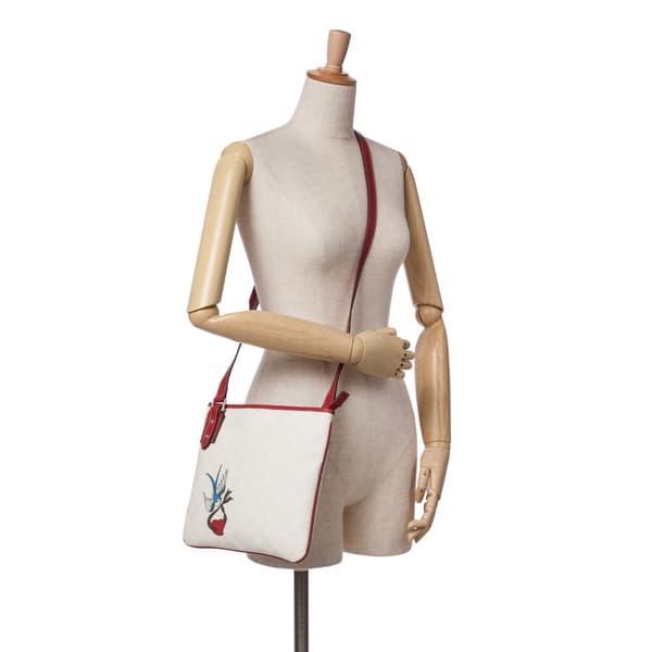 Pre-owned Gucci GG Supreme Bird Tattoo Messenger Bag White