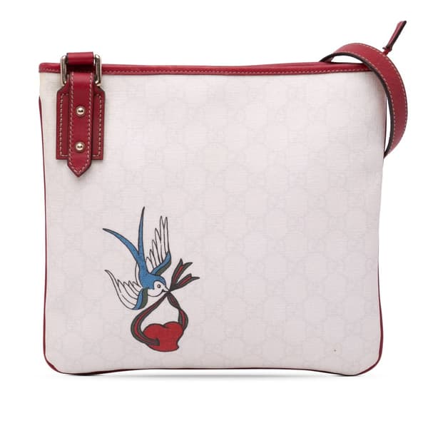 Pre-owned Gucci GG Supreme Bird Tattoo Messenger Bag White