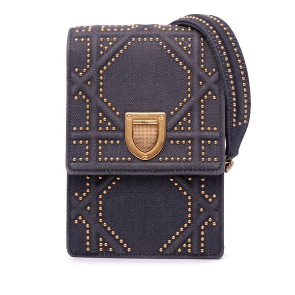 Pre-owned Dior Studded Denim Vertical Diorama Crossbody Gray