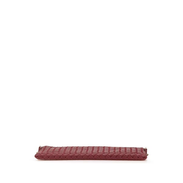 Pre-owned Bottega Veneta Nappa Intrecciato Biletto Wallet On Chain Red