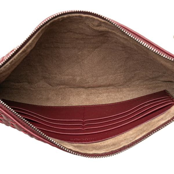 Pre-owned Bottega Veneta Nappa Intrecciato Biletto Wallet On Chain Red