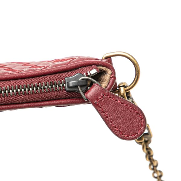 Pre-owned Bottega Veneta Nappa Intrecciato Biletto Wallet On Chain Red