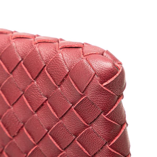 Pre-owned Bottega Veneta Nappa Intrecciato Biletto Wallet On Chain Red