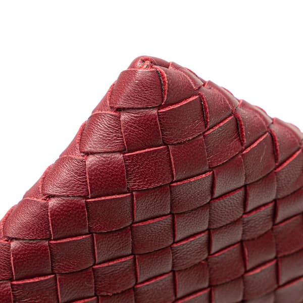 Pre-owned Bottega Veneta Nappa Intrecciato Biletto Wallet On Chain Red