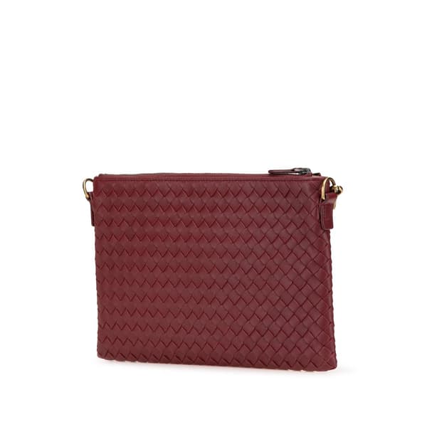 Pre-owned Bottega Veneta Nappa Intrecciato Biletto Wallet On Chain Red