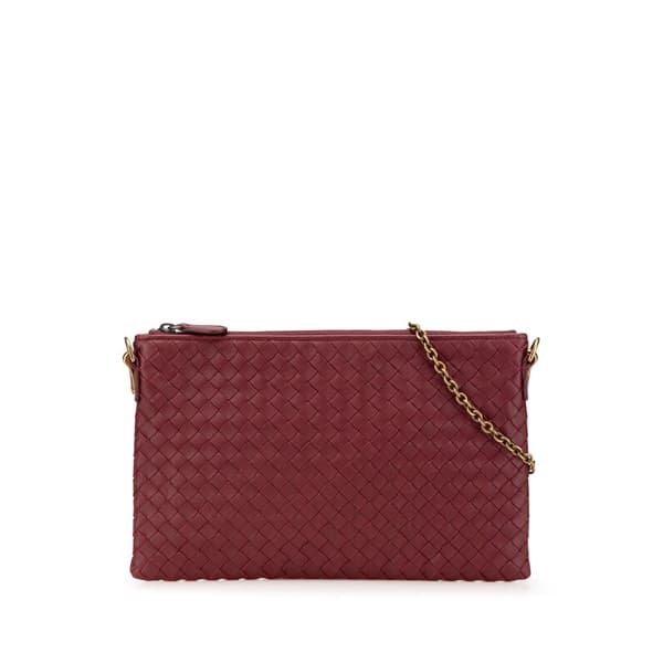 Pre-owned Bottega Veneta Nappa Intrecciato Biletto Wallet On Chain Red