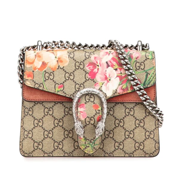 Pre-owned Gucci Mini GG Supreme Blooms Dionysus Crossbody Brown