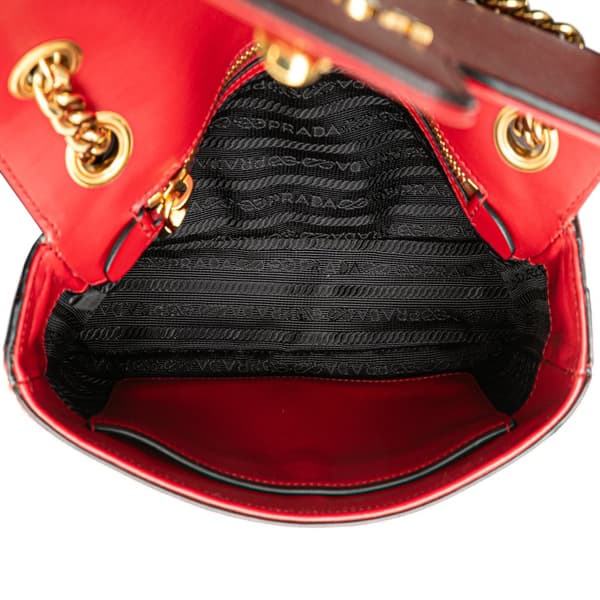 Pre-owned Prada Saffiano Pattina Chain Crossbody Red
