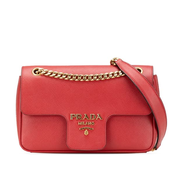Pre-owned Prada Saffiano Pattina Chain Crossbody Red