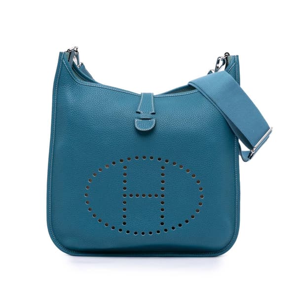 Pre-owned Hermès Clemence Evelyne III 33 Blue