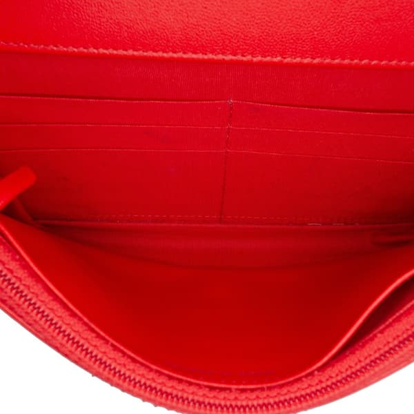 Pre-owned Chanel Chevron Calfskin Boy Wallet On Chain Red