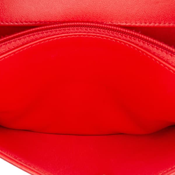 Pre-owned Chanel Chevron Calfskin Boy Wallet On Chain Red