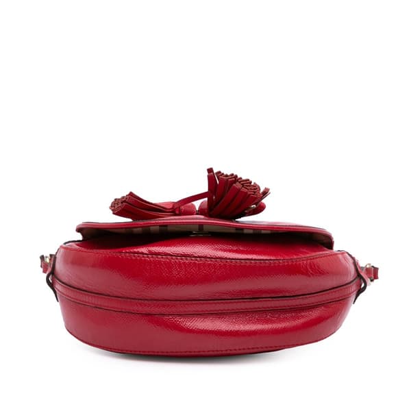 Pre-owned Burberry Patent Leather and Haymarket Check Coated Canvas Maydown Crossbody Red