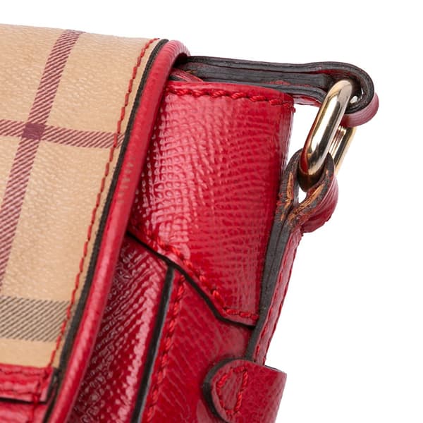 Pre-owned Burberry Patent Leather and Haymarket Check Coated Canvas Maydown Crossbody Red