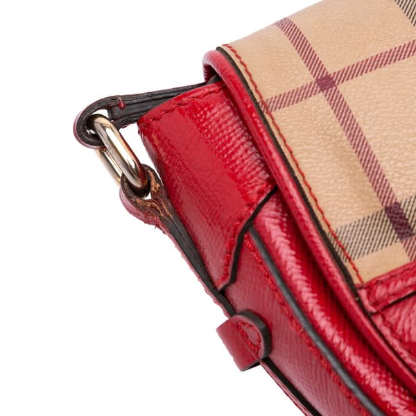 Pre-owned Burberry Patent Leather and Haymarket Check Coated Canvas Maydown Crossbody Red