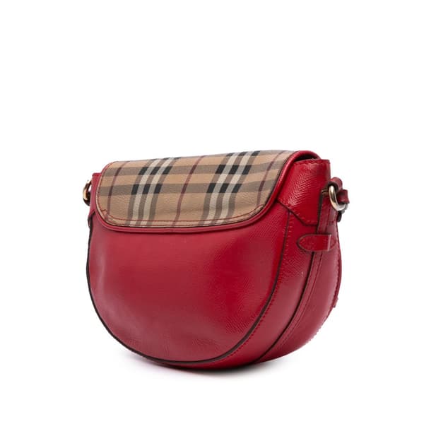 Pre-owned Burberry Patent Leather and Haymarket Check Coated Canvas Maydown Crossbody Red