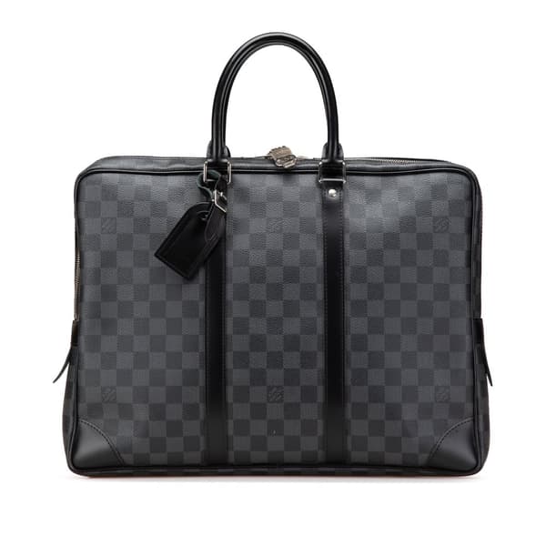Pre-owned Louis Vuitton Damier Graphite Porte Documents Voyage PM Black