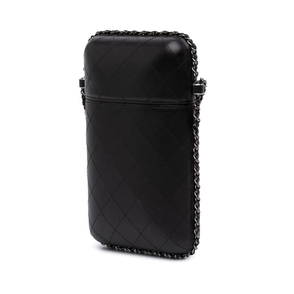 Pre-owned Chanel CC Quilted Lambskin Chain Around Phone Holder Black