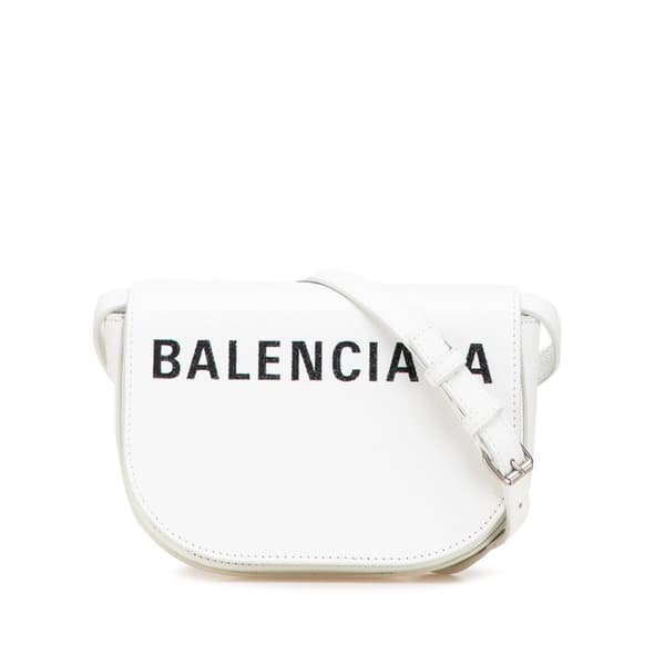 Pre-owned Balenciaga XS Grained Calfskin Logo Ville Day Crossbody White
