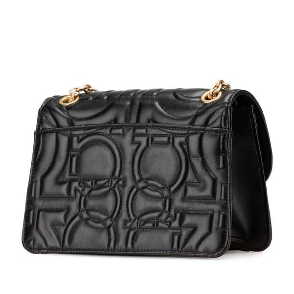 Pre-owned Ferragamo Quilted Leather Gancini Flap Crossbody Black