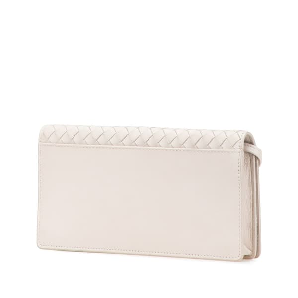 Pre-owned Bottega Veneta Nappa Intrecciato Clutch with Strap White