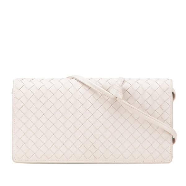 Pre-owned Bottega Veneta Nappa Intrecciato Clutch with Strap White