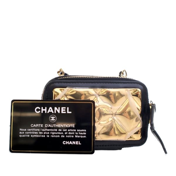 Pre-owned Chanel Extra Mini CC Quilted Golden Plate Vanity Crossbody Black