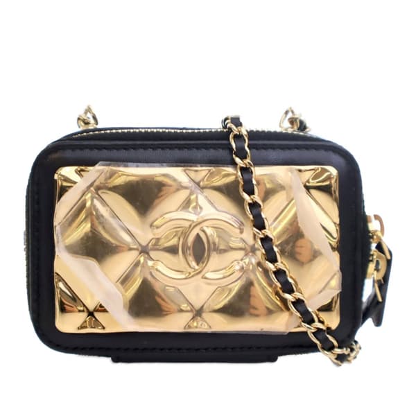 Pre-owned Chanel Extra Mini CC Quilted Golden Plate Vanity Crossbody Black