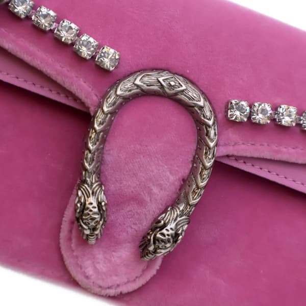 Pre-owned Gucci Super Mini Crystal Embellished Velvet Dionysus Crossbody Pink