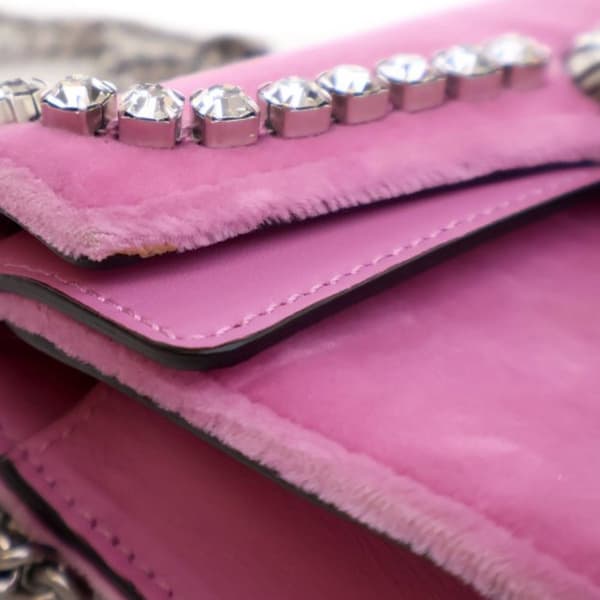 Pre-owned Gucci Super Mini Crystal Embellished Velvet Dionysus Crossbody Pink