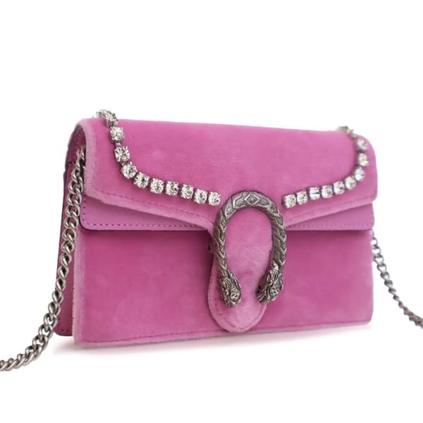 Pre-owned Gucci Super Mini Crystal Embellished Velvet Dionysus Crossbody Pink
