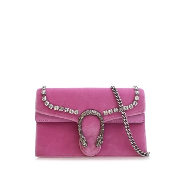 Pre-owned Gucci Super Mini Crystal Embellished Velvet Dionysus Crossbody Pink